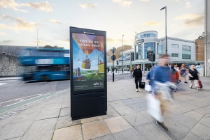 Bus shelter poster promoting school open evening in local catchment area UK